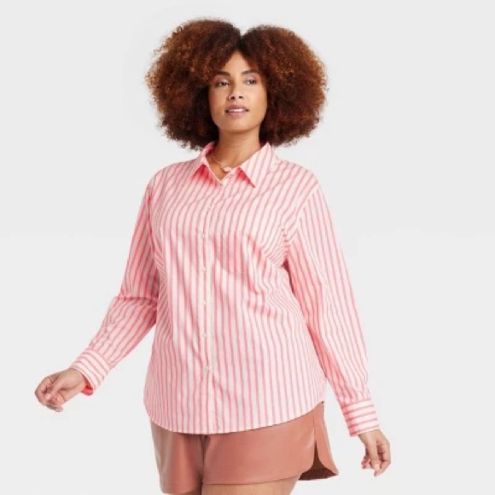 A New Day Womens Slim Fit Boyfriend Tailored Long Sleeve ButtonDown Shirt Sz4X